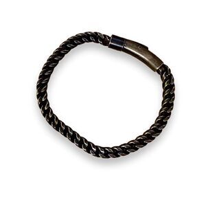 Black Round Braided Rope Stainless Steel  Bangle Bracelet - NEW